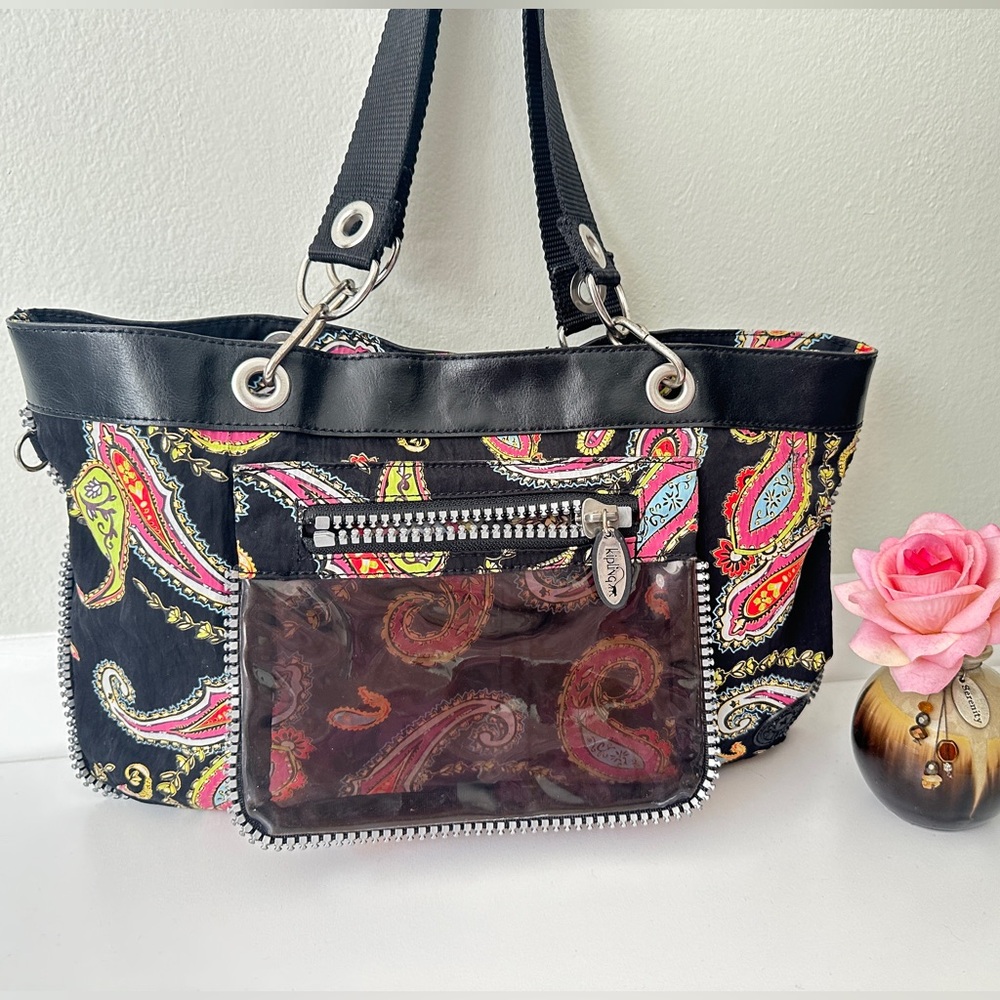 Kipling Cagey E/W Shopper Black and multicolor Paisley Tote Shoulder Bag